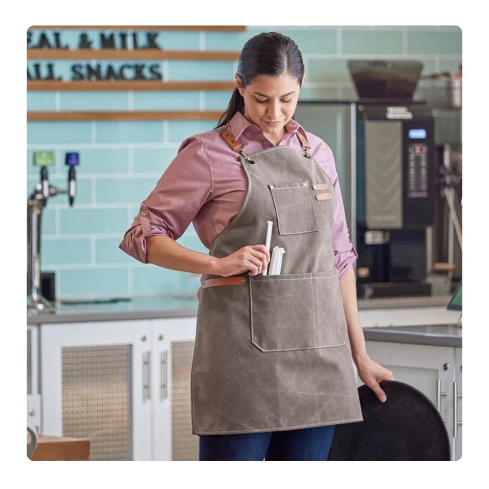 Acopa Hazleton Pebble Heavyweight Canvas Cross-Back Bib Apron – Grey – New